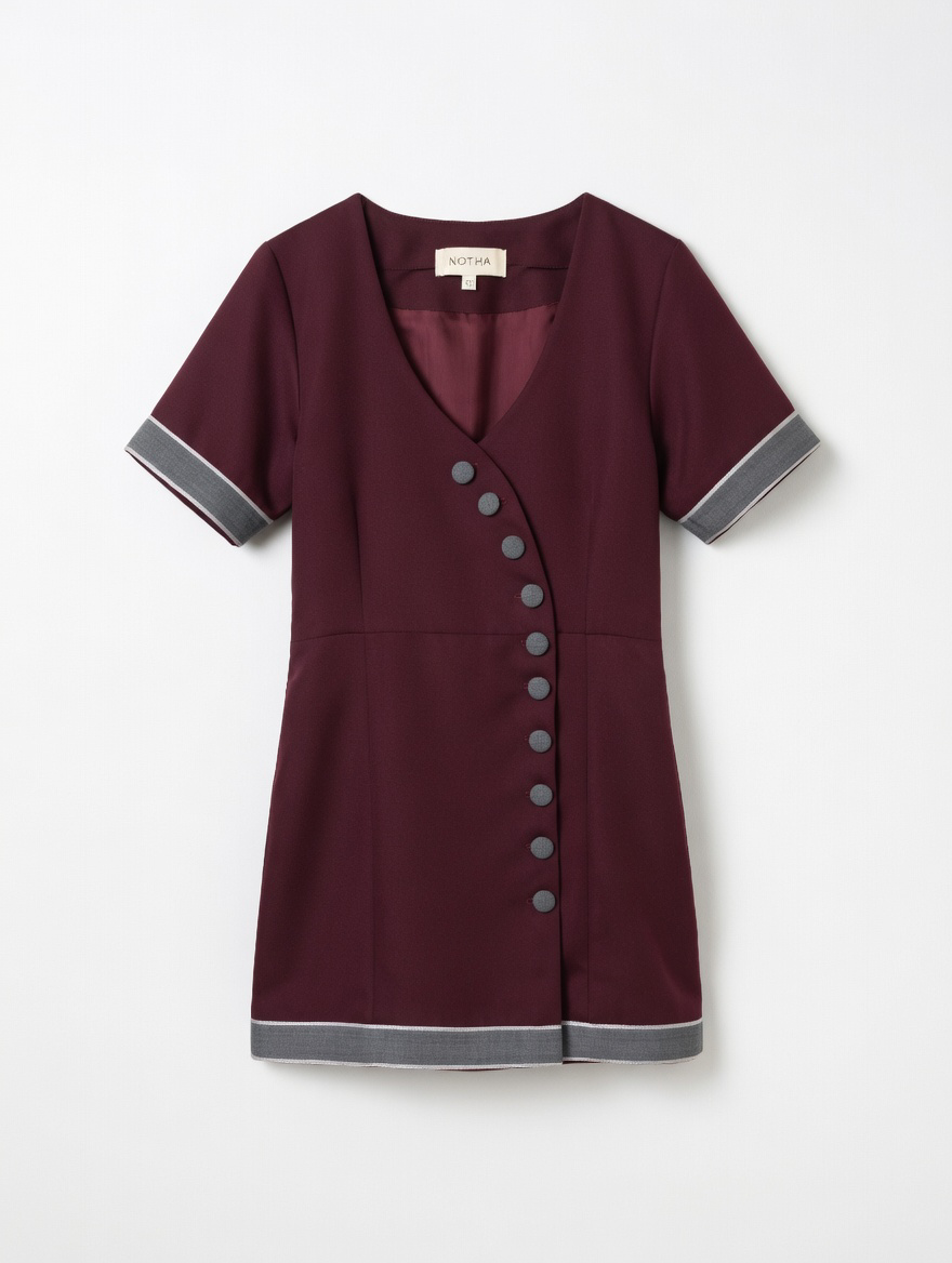 Burgundy Button-Front Mini Dress